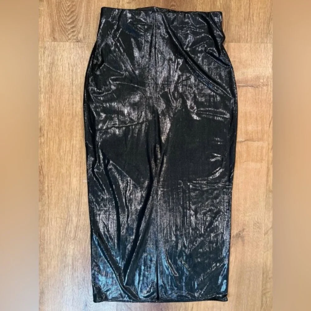 NWT ZARA Shiny Gathered Midi Skirt Elastic Waistband Back Slit 4770/629/836 Sz M